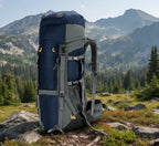 Blue and gray camping backpack with multiple angles on a white background - offered by the best camping gear store in the Northeast, the Adirondack Tool Co.