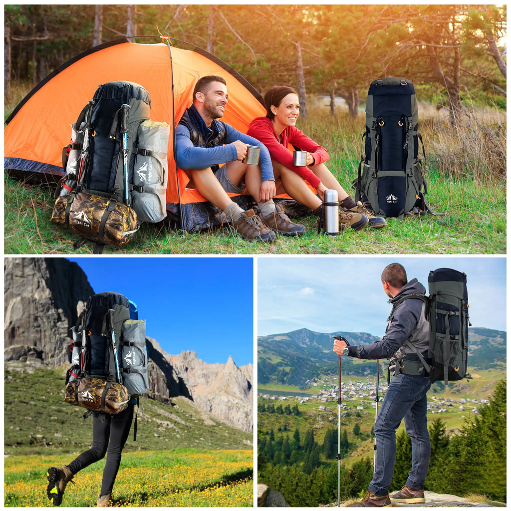 Collage of people with camping backpacks - offered by the best camping gear store in the Northeast, the Adirondack Tool Co.