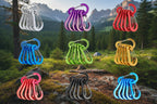 Various colors of camping carabiners on a white background - offered by the best hiking store in New York, The Adirondack Tool Company