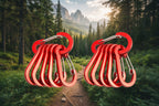 Set of red camping carabiners on a white background - offered by the best hiking store in New York, The Adirondack Tool Company