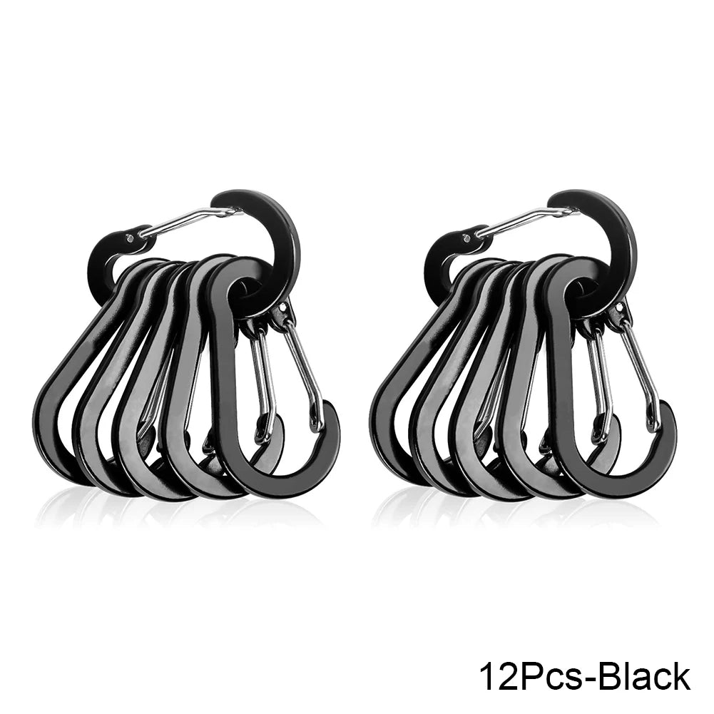 Set of black carabiners on a white background - offered by the best hiking store in New York, The Adirondack Tool Company
