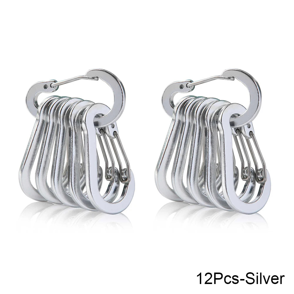 Set of silver carabiners on a white background - offered by the best hiking store in New York, The Adirondack Tool Company