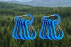 Set of 12 blue carabiners on a white background - offered by the best hiking store in New York, The Adirondack Tool Company