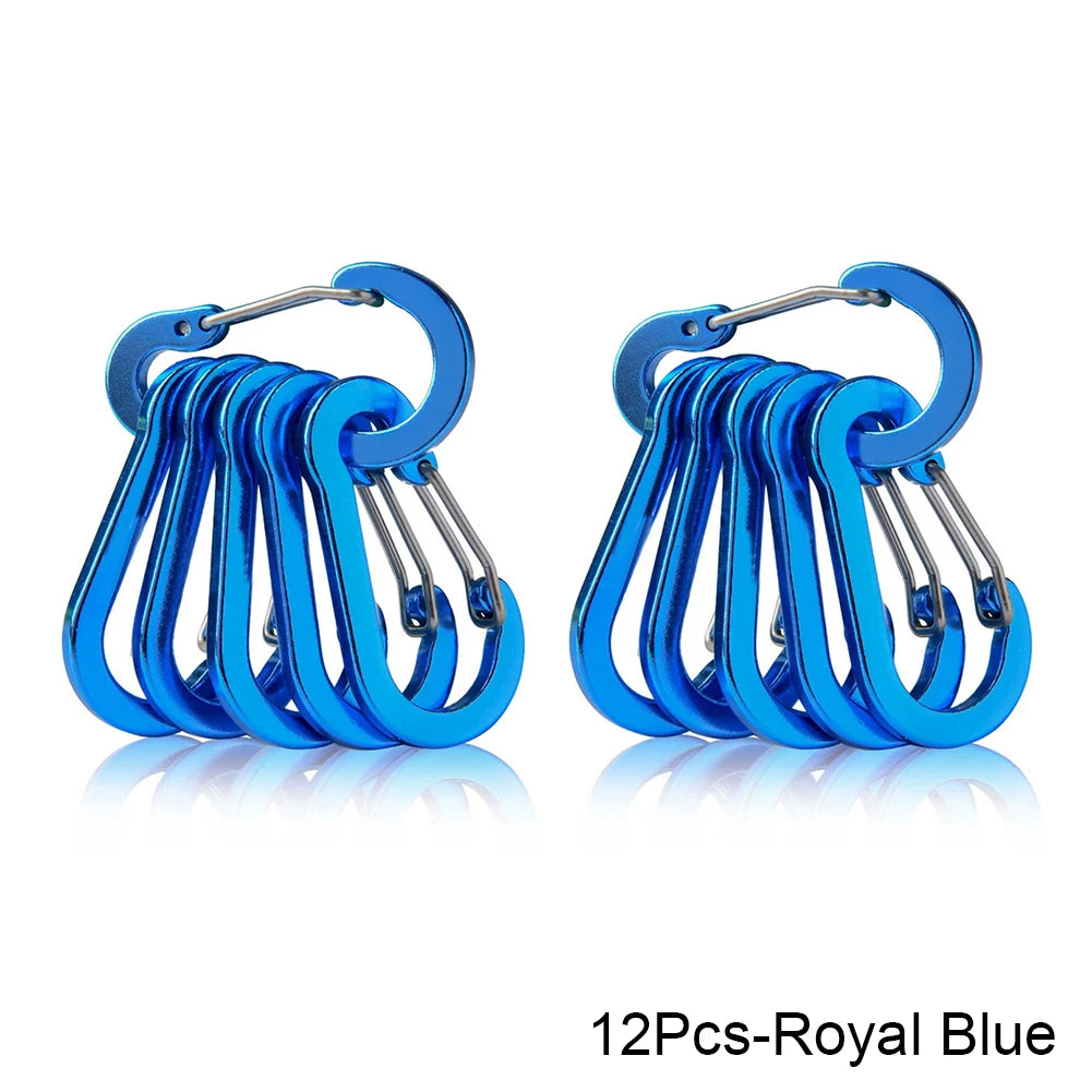 Set of 12 blue carabiners on a white background - offered by the best hiking store in New York, The Adirondack Tool Company
