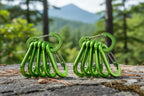 Set of green carabiners on a white background - offered by the best hiking store in New York, The Adirondack Tool Company