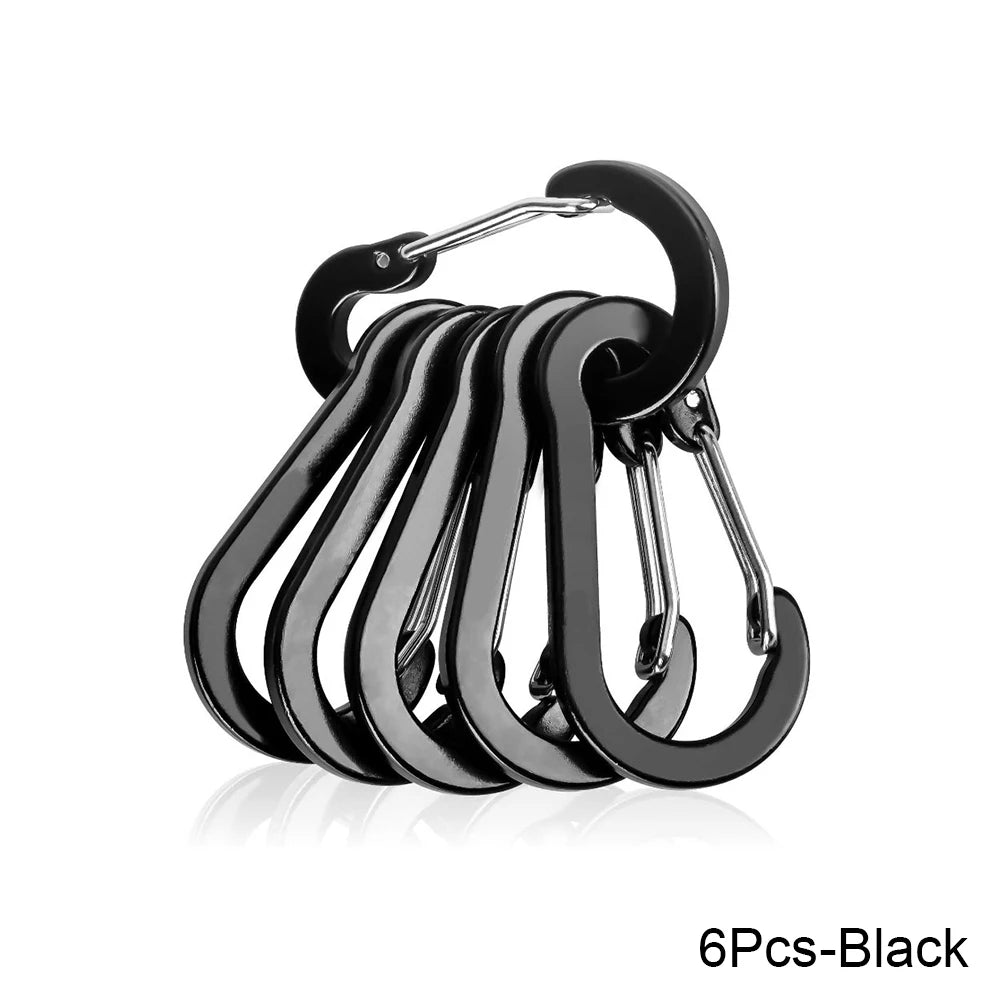 Set of black camping carabiners on a white background - offered by the best hiking store in New York, The Adirondack Tool Company