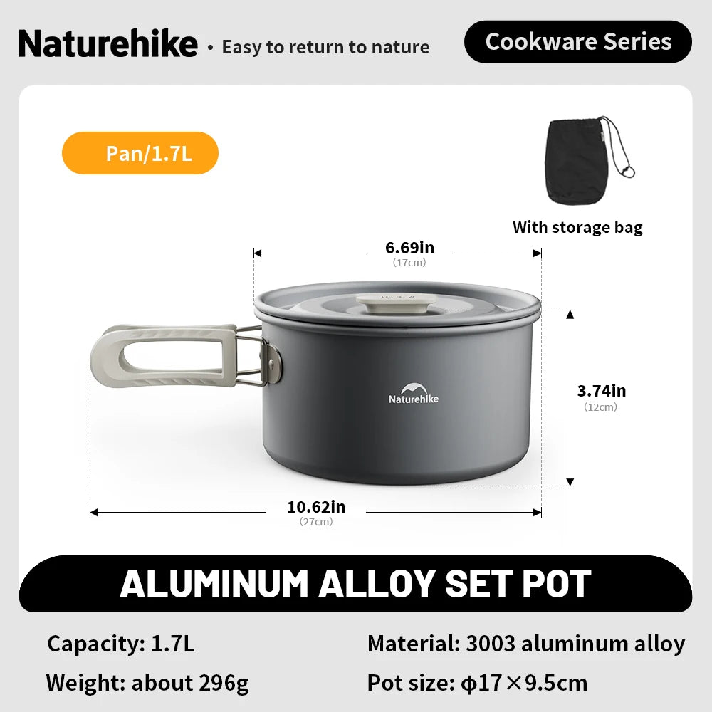 Camping cookware pot with dimensions and features on a gray background - offered by the best camping gear store in New York, The Adirondack Tool Company