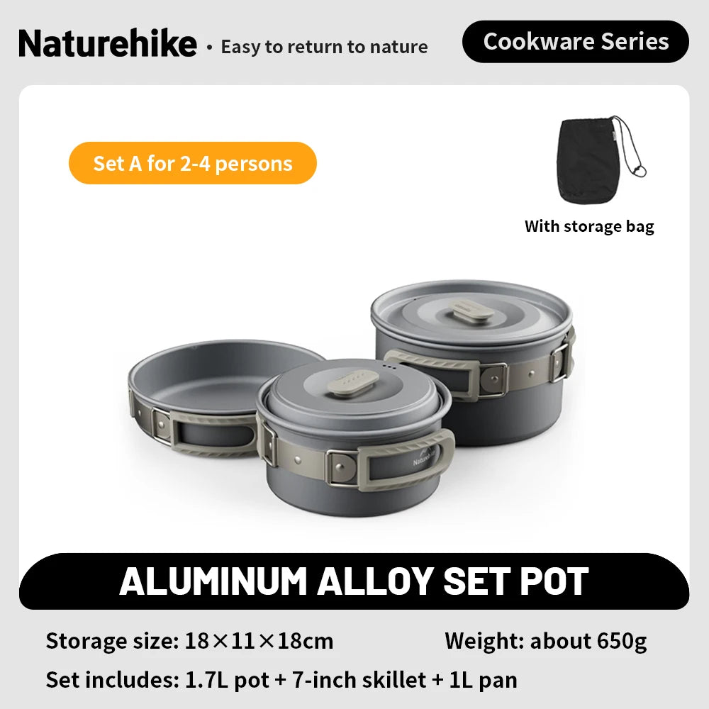 Camping cookware set with pots and a pan on a white background - offered by the best camping gear store in New York, The Adirondack Tool Company