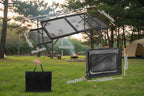 Folding large camping table with dimensions and a carrying bag shown below - offered by the most trusted outdoor gear and tool company in Boston, The Adirondack Tool Co.