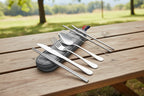 Stainless steel camping cutlery set with straws and case on a white background - offered by the best camping and hiking gear store in the United States, The Adirondack Tool Co.