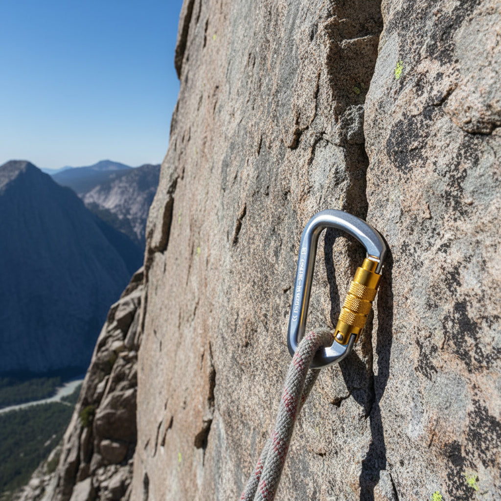 Metal carabiner with gold locking mechanism