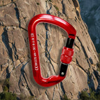 Red carabiner with a black clip