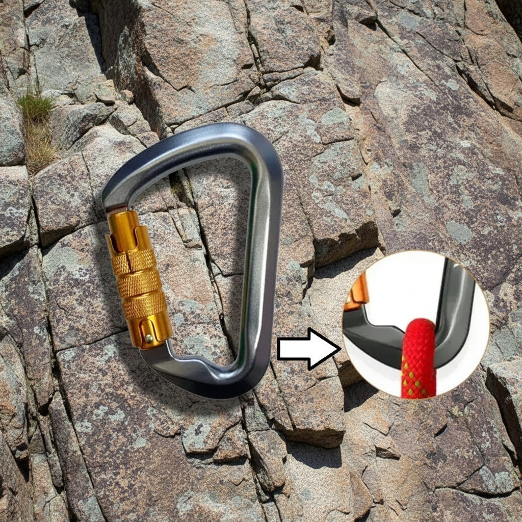 Metal carabiner with gold lock mechanism