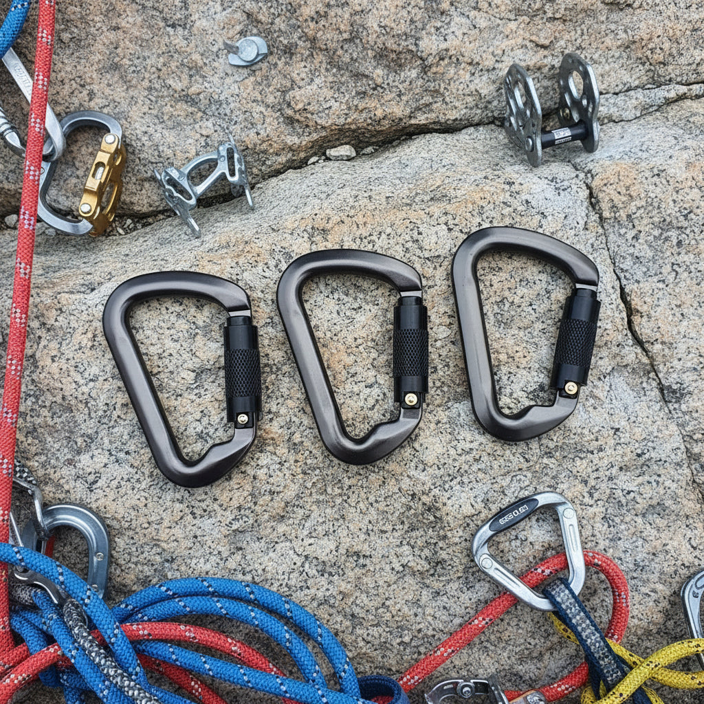 Three black carabiners