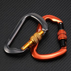 Two carabiners, one orange and one silver