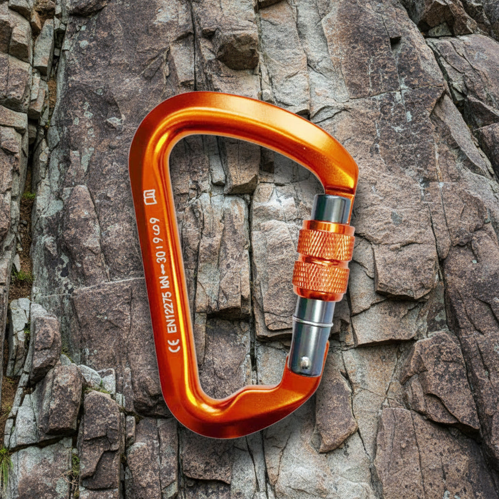 Orange carabiner with a silver gate