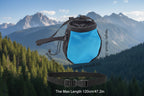 Blue and black chalk bag with black strap and measurements on a white background - offered by the best hiking and climbing gear store in New Hampshire, The Adirondack Tool Co.