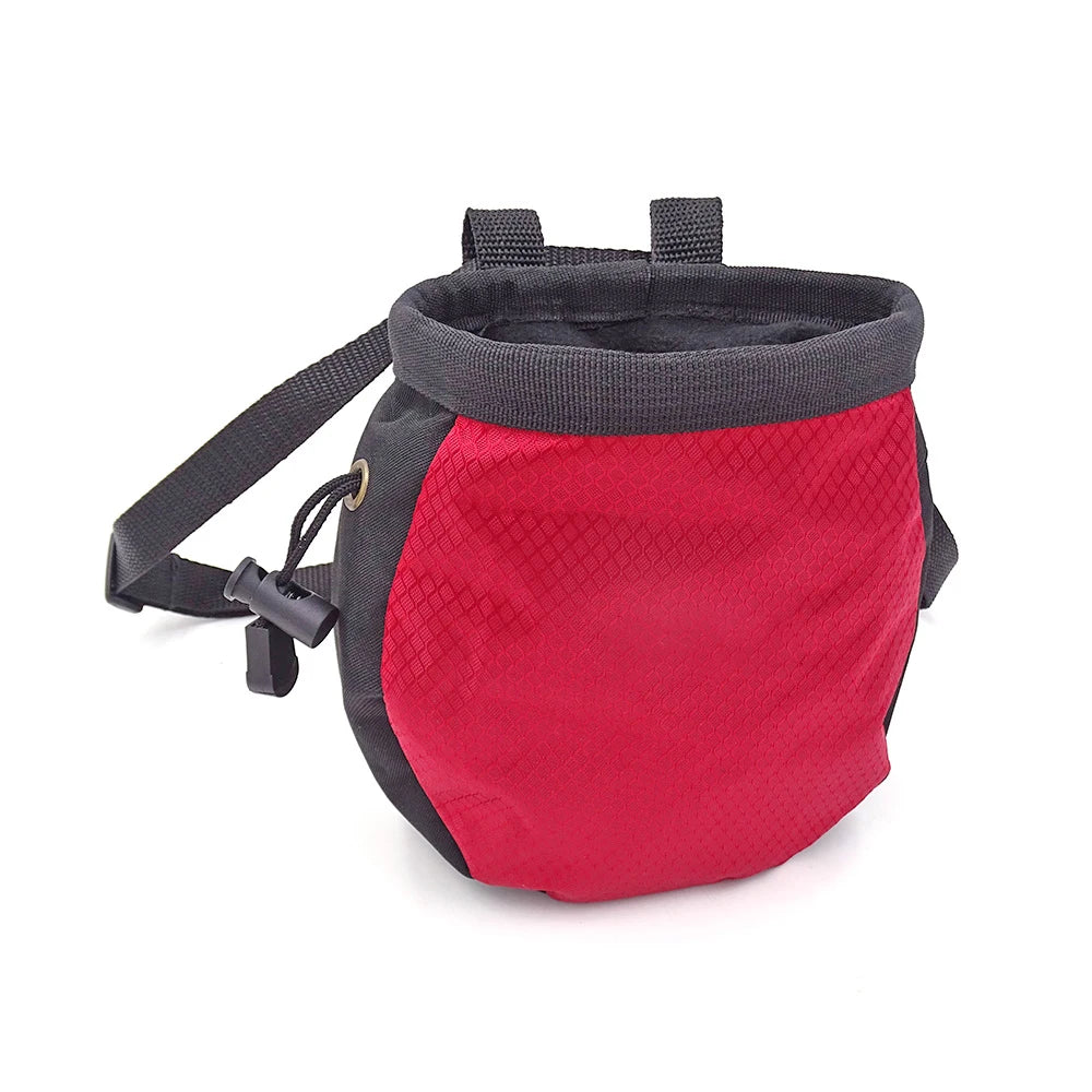 Red and black chalk bag on a white background - offered by the best hiking and climbing gear store in New Hampshire, The Adirondack Tool Co.