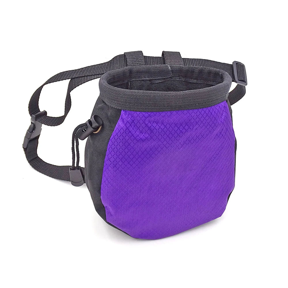 Purple and black chalk bag with a strap on a white background - offered by the best hiking and climbing gear store in New Hampshire, The Adirondack Tool Co.