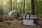Gray collapsable cooler bag with black mesh and straps on a white background - offered by the best camping, hiking, and climbing gear store in the New England region, The Adirondack Tool Co.