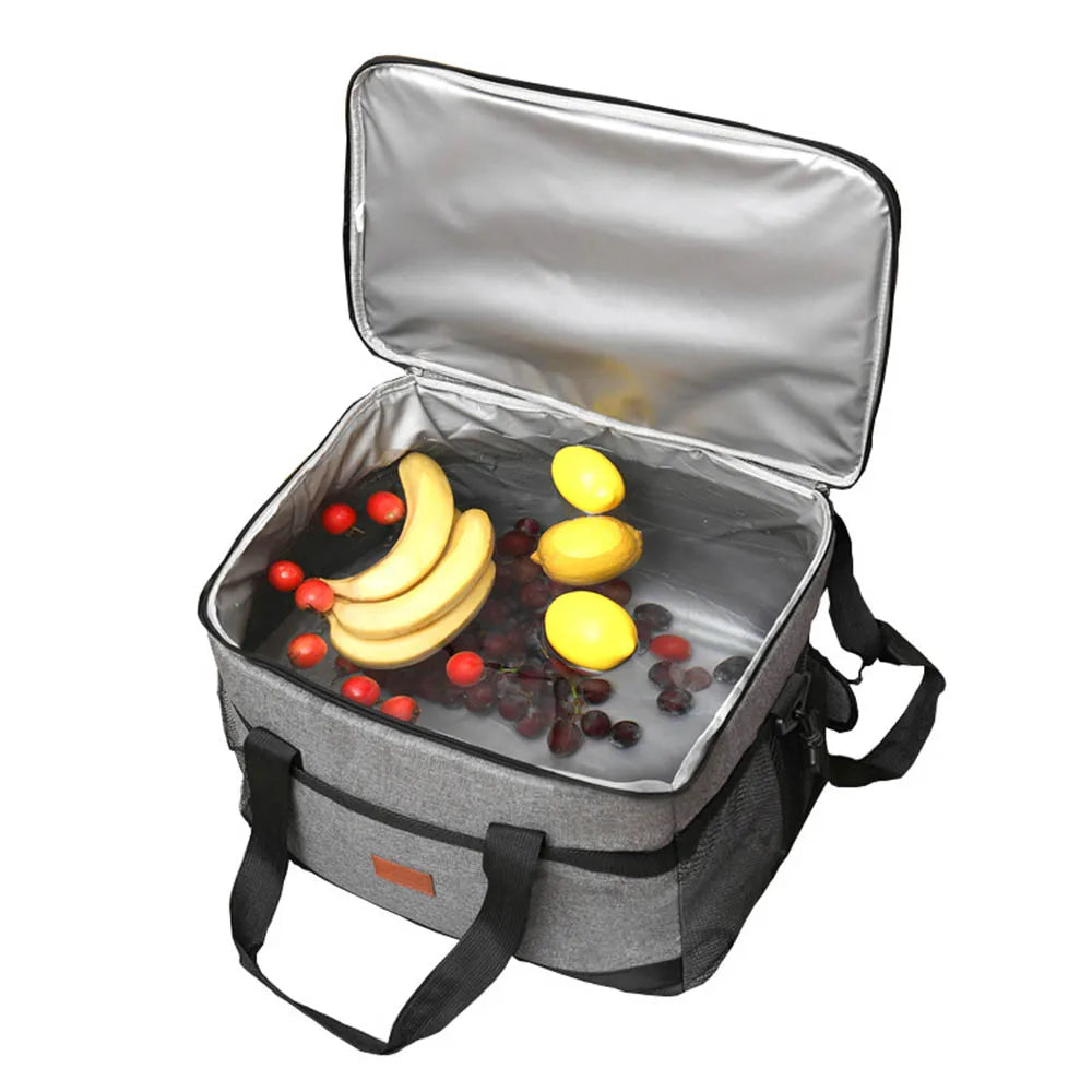 Insulated cooler bag with fruits and vegetables on a white background - offered by the best camping, hiking, and climbing gear store in the New England region, The Adirondack Tool Co.