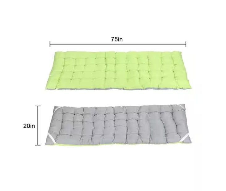 Two rectangular pads, one green and one gray, with measurements on a white background - offered by the best hiking and camping gear company in New York City, New York.