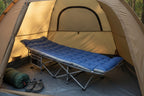 Blue camping cot on a white background - offered by the best hiking and camping gear company in New York City, New York.