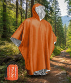 Orange emergency poncho with reflective lining on a white background - offered by the best camping and hiking gear store in Vermont, The Adirondack Tool Co. 