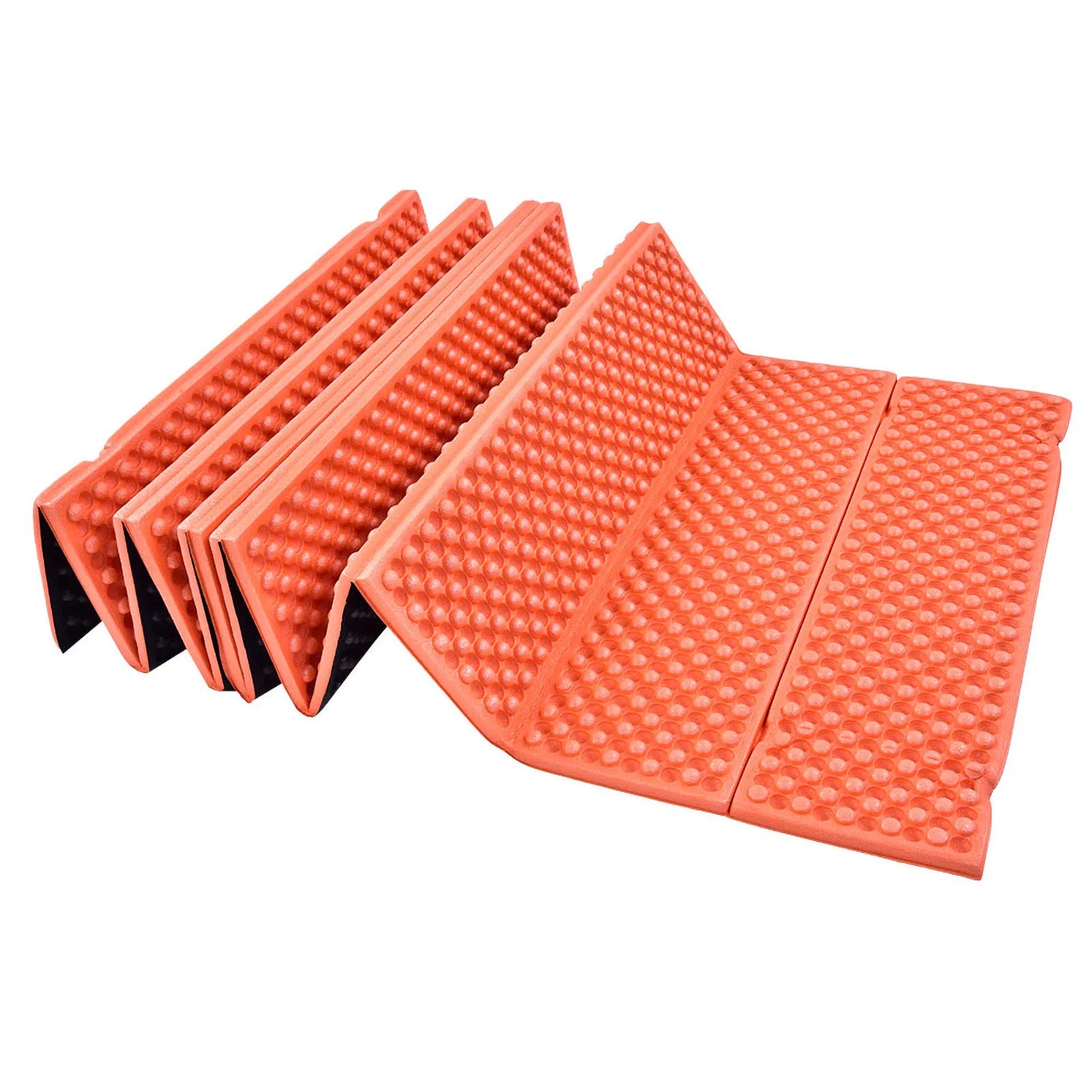 Foldable orange sleeping / sitting mat from The Adirondack Tool Co. on a white background.