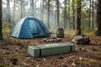 Foam camping mat with people practicing yoga on a beach from The Adirondack Tool Co.