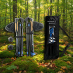 Two folding hiking poles made in the USA with straps and a carrying bag on a white background - offered by the best hiking gear store in New York, The Adirondack Tool Co.