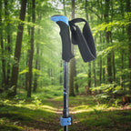 One black and blue hiking pole made in the USA on a white background, offered by the best hiking gear store in New York, The Adirondack Tool Co.