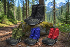 The Adirondack Tool Co.'s gaiters in black, green, blue, and red.