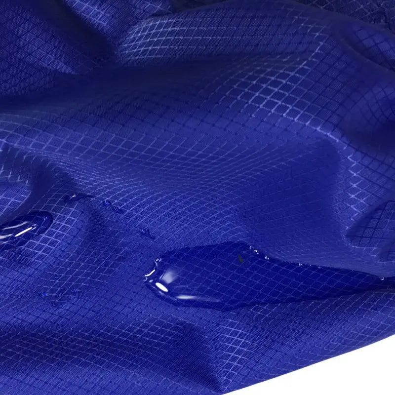 Close-up of the blue gaiters' fabric offered by the Northeast's best camping and hiking gear provider, The Adirondack Tool Co.