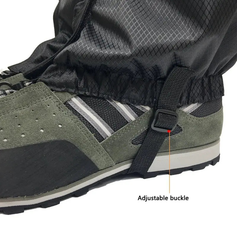 The adjustable buckle attached to the hiking gaiters offered by the Northeast's best camping and hiking gear provider, The Adirondack Tool Co.