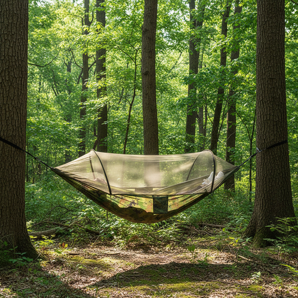 Camping hammock with mosquito net