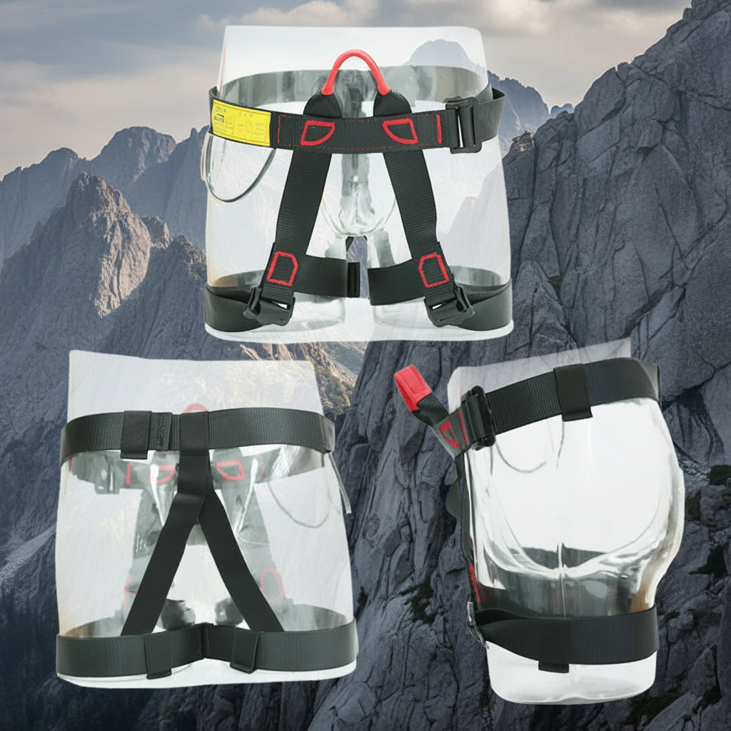 Three clear mannequins with black straps & harness