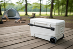 White cooler with a telescoping handle on a white background - offered by the premier camping and hiking gear store in the Northeastern United States, The Adirondack Tool Co.