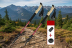 Two red hiking poles with cork grips on an outdoor background - offered by the best hiking store in Massachusetts, The Adirondack Tool Co.