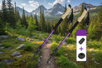 Two purple hiking poles with cork grips on an outdoor background - offered by the best hiking store in Massachusetts, The Adirondack Tool Co.