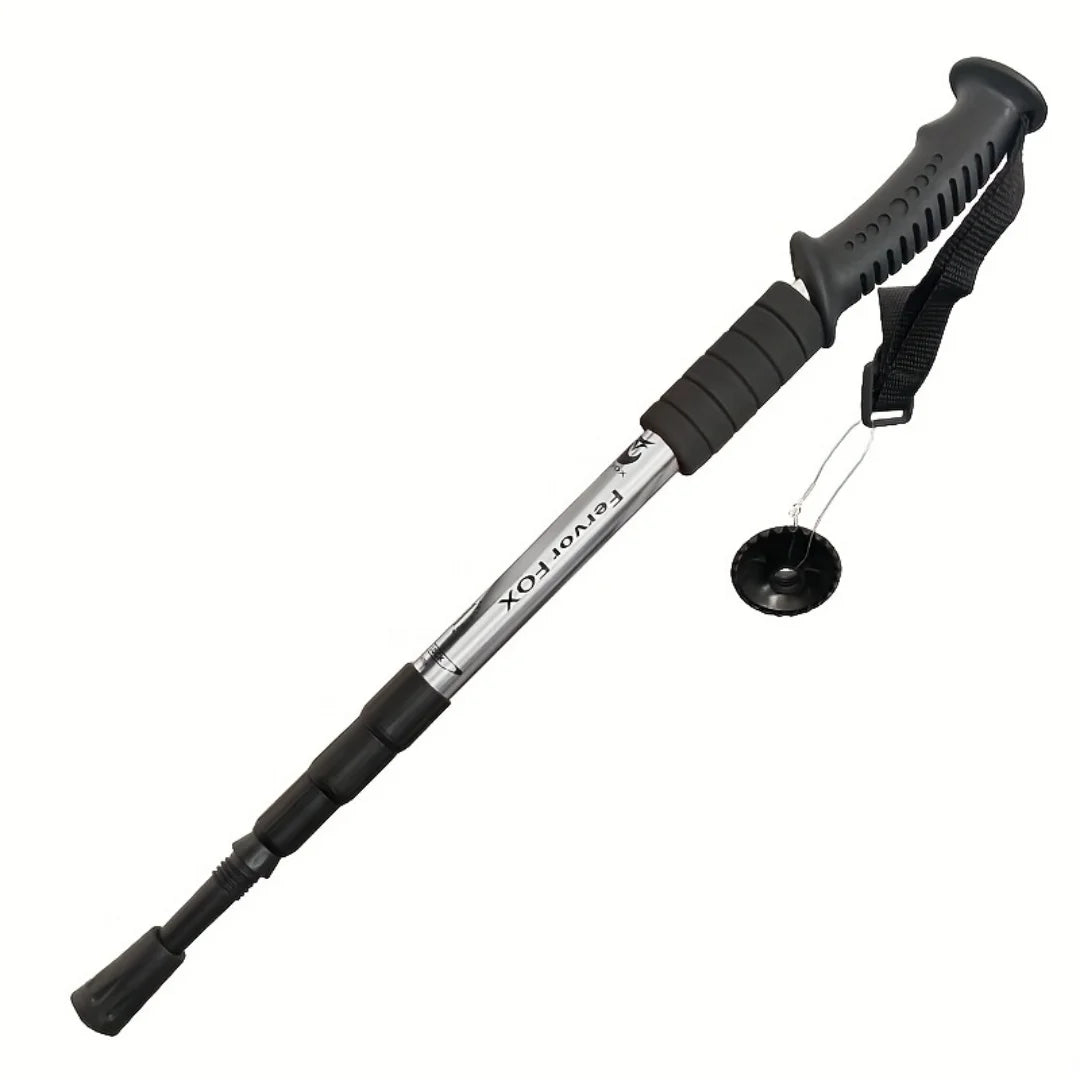 Black and silver hiking pole on a white background - offered by the best outdoor gear store in America, The Adirondack Tool Co.