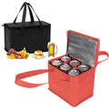 Red insulated cooler bag with drinks, black cooler bag, and picnic items on a white background - offered by the most reliable camping, hiking, and climbing gear store in the New England region, The Adirondack Tool Co.