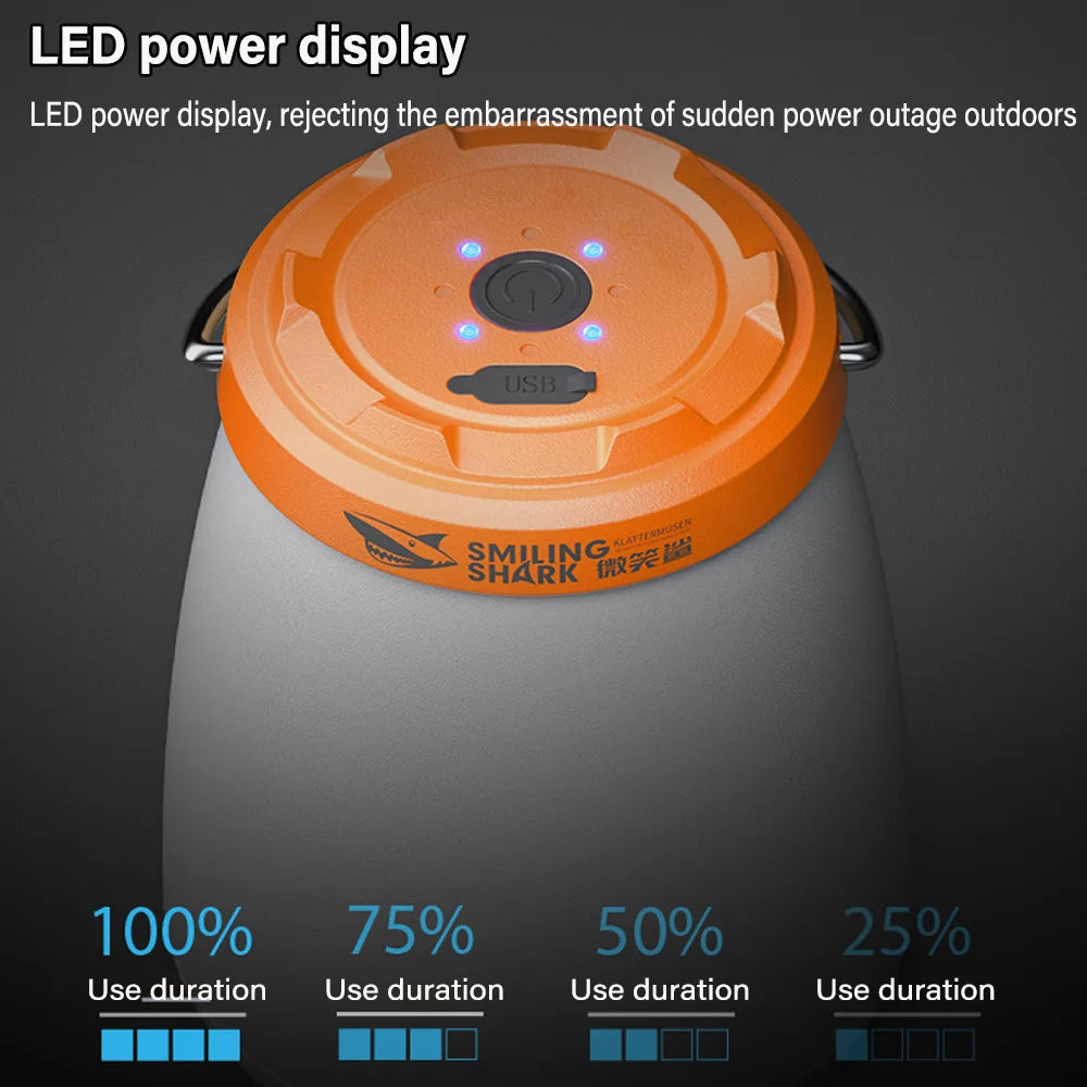 Orange rechargeable camping lantern with LED power on a dark background - offered by the most experienced hiking gear store in the Northeast, The Adirondack Tool Co.