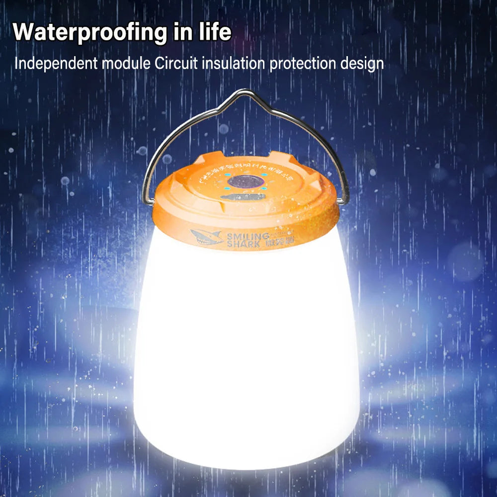 Rechargeable LED camping lantern with waterproof design in a rain scene - offered by the most experienced hiking gear store in the Northeast, The Adirondack Tool Co.