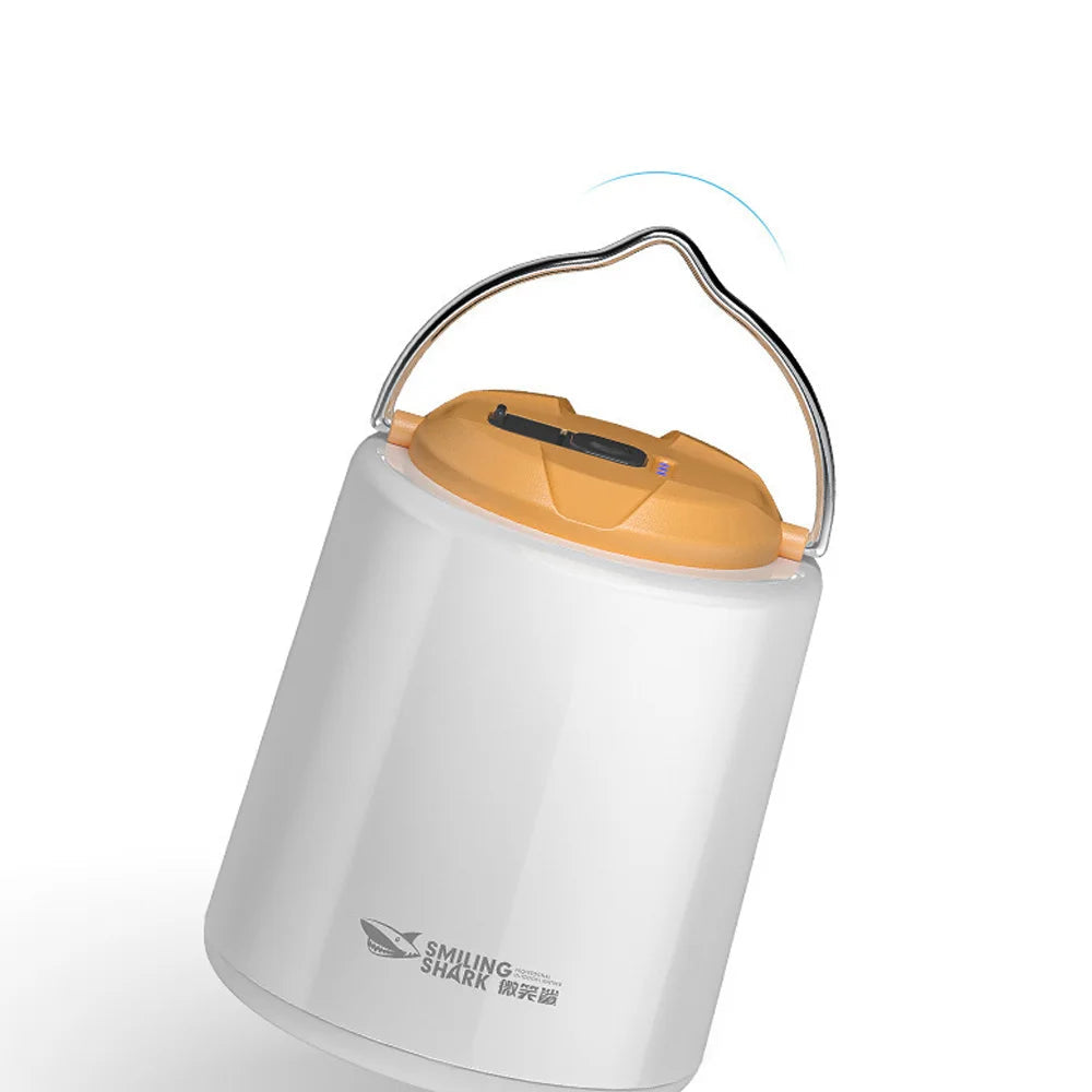 White and orange LED Rechargeable camping lantern with a handle on a white background - offered by the most experienced hiking gear store in the Northeast, The Adirondack Tool Co.