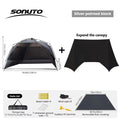 Portable 2-person open-tent along with its included items and canopy extension on a white background - offered by the most credible hiking and gear store in the tri-state region, The Adirondack Tool Co.