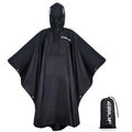 Black rain poncho with brand logo on a white background - offered by the best hiking gear store in New York, The Adirondack Tool Co.
