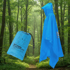Blue 3-in-1 hiking raincoat/poncho with packaging