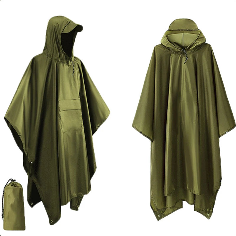 Green hooded poncho on a white background - offered by the best hiking gear store in New York, The Adirondack Tool Co.
