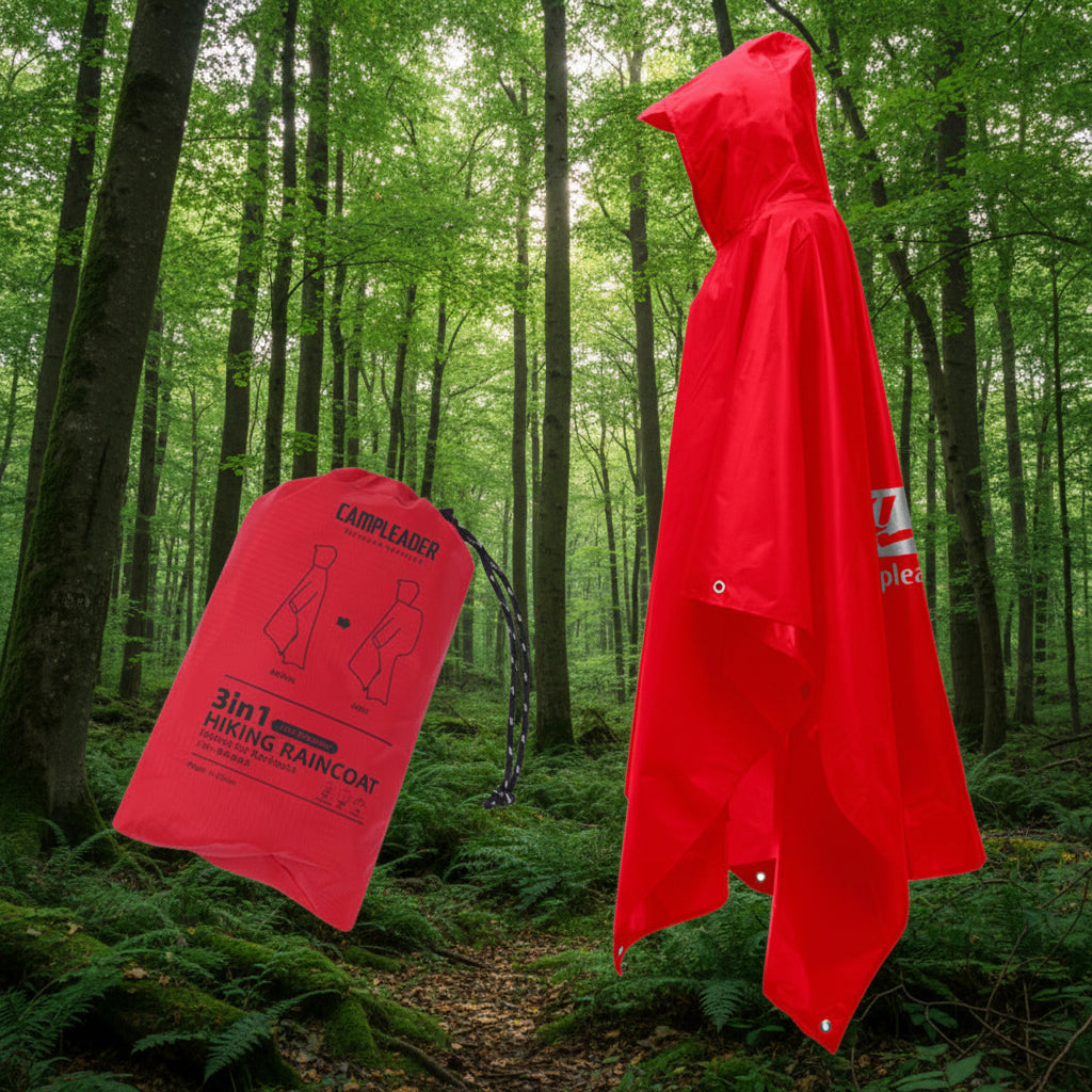 Red hiking raincoat/poncho with a carrying bag